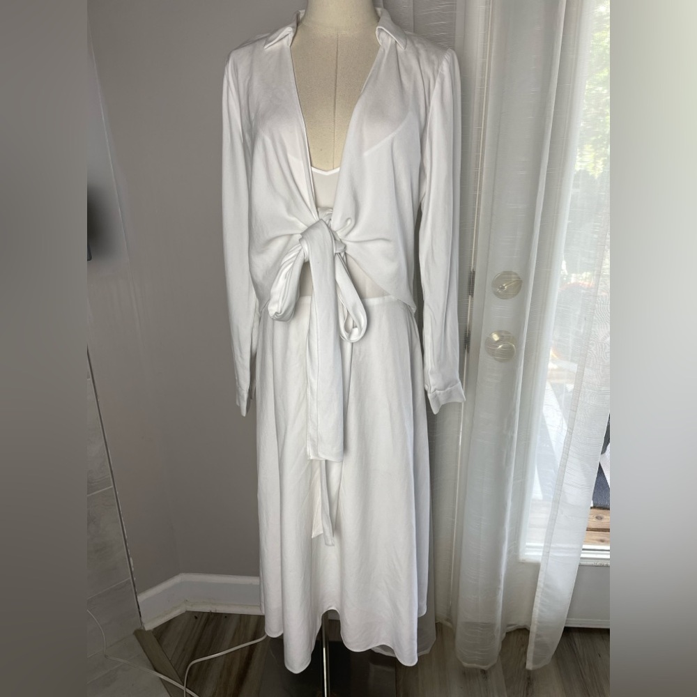 Kobi Halperin White Front Tie Long Sleeve Midi Dress Size Medium